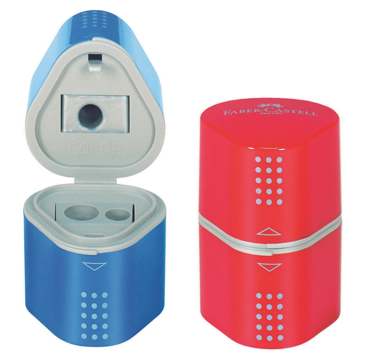 FABER-CASTELL Dosenspitzer dreifach blau oder rot FABER-CASTELL Dosenspitzer dreifach blau oder rot